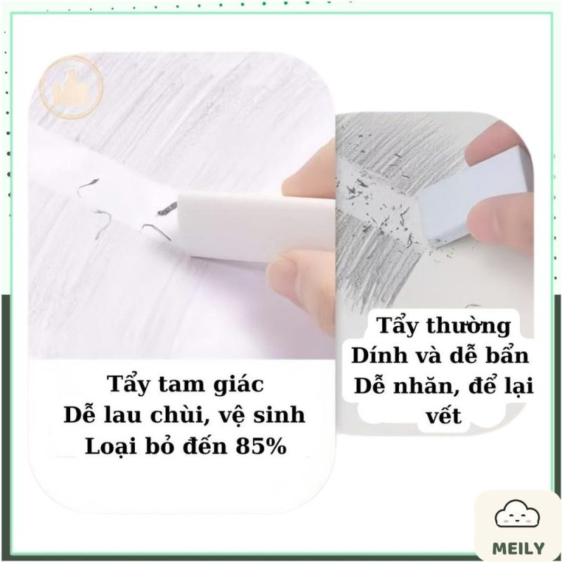 Tẩy gôm 2B 3 cạnh tam giác mềm, siêu sạch ít vụn