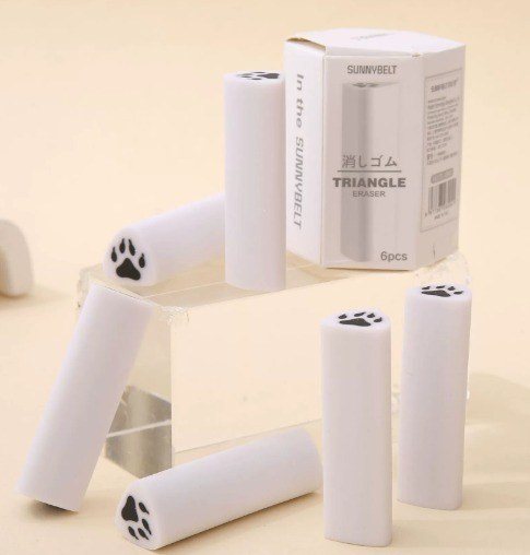 Tẩy gôm 2B 3 cạnh tam giác mềm, siêu sạch ít vụn - Hộp 6 Tẩy gôm 3 cạnh siêu sạch ít vụn K172 - chân mèo
