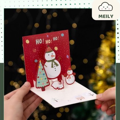 Thiệp Giáng Sinh, thiệp trang tri hộp quà 3D kèm bao TH05