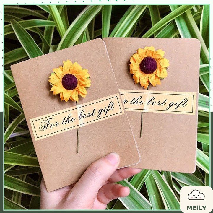Thiệp giấy kraft Vintage hoa hướng dương/ hoa khô handmade tặng sinh nhật