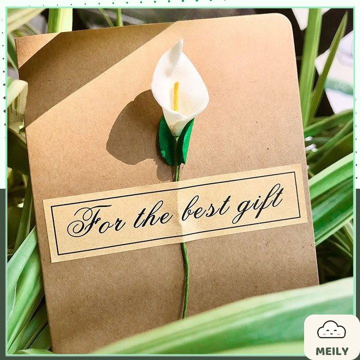 Thiệp giấy kraft Vintage hoa hướng dương/ hoa khô handmade tặng sinh nhật