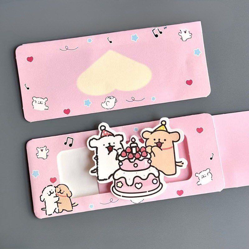 Thiệp Kéo 3D Happy Birthday Cún, Hoa đáng Yêu K223 - hồng NN