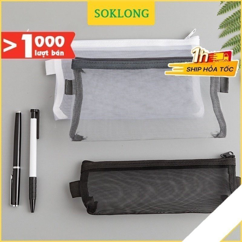 Túi bút lưới xuyên thấu có khóa kéo đựng dụng cụ học tập K06