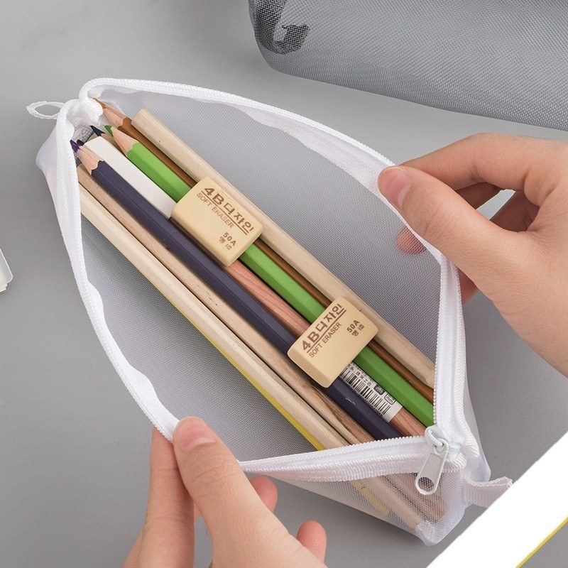 Túi bút lưới xuyên thấu có khóa kéo đựng dụng cụ học tập K06