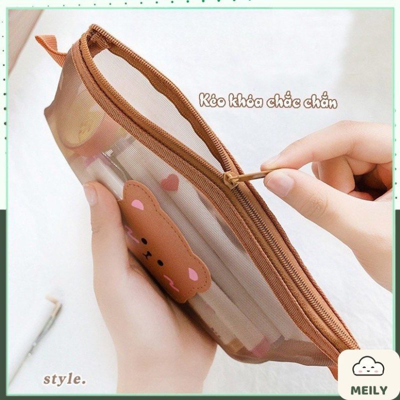 Túi bút hình gấu dễ thương vải lưới K36