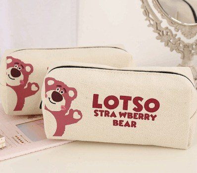 Túi bút Lotso, hộp bút vải bố K96 - Gấu dâu tây