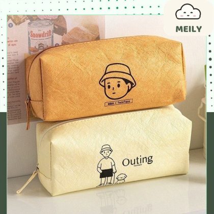 Túi bút ngăn to khóa kéo Tacotaco vải da