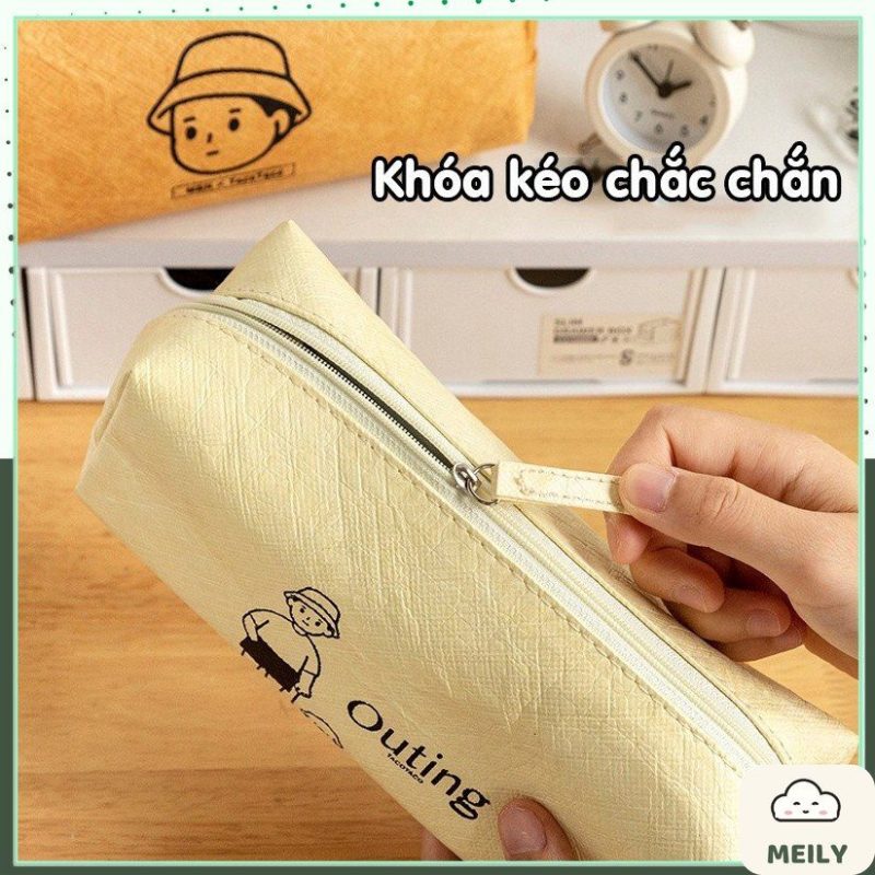 Túi bút ngăn to khóa kéo Tacotaco vải da
