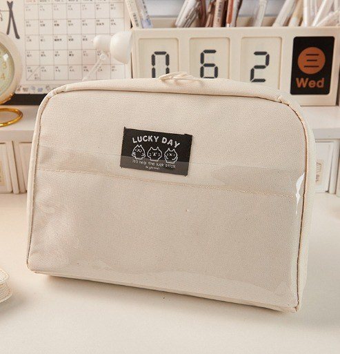 Túi bút pastel Trendy cỡ lớn vải dù chống nước TB01 - trắng