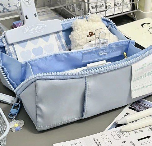 Túi bút pastel Trendy cỡ lớn vải dù chống nước TB01 - Xanh