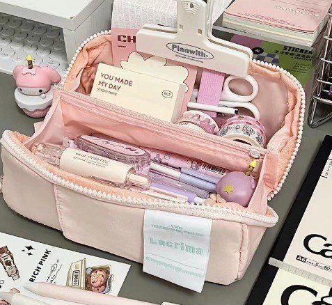 Túi bút pastel Trendy cỡ lớn vải dù chống nước TB01 - Hồng