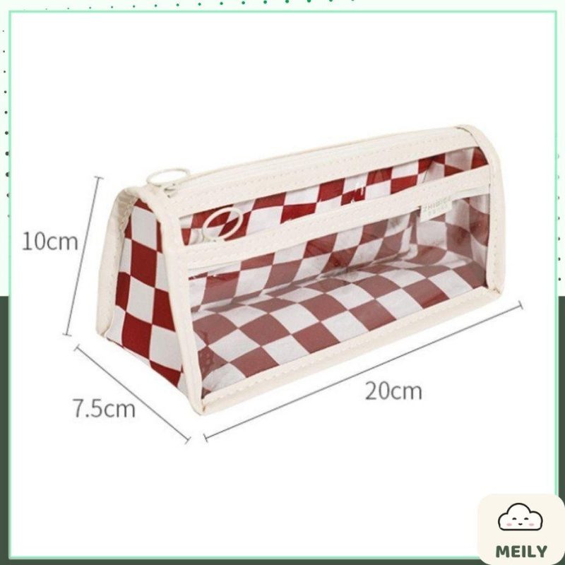 Túi đựng bút 2 ngăn rộng, hộp bút caro chống nước kẻ cá tính K95