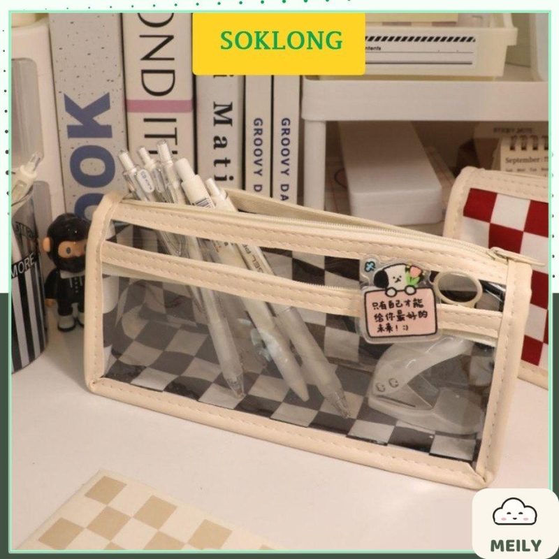 Túi đựng bút 2 ngăn rộng, hộp bút caro chống nước kẻ cá tính K95