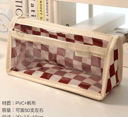 Túi đựng bút 2 ngăn rộng, hộp bút caro chống nước kẻ cá tính K95 - Đỏ