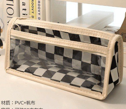 Túi đựng bút 2 ngăn rộng, hộp bút caro chống nước kẻ cá tính K95 - Đen