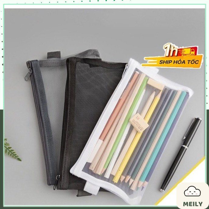 Túi đựng bút dạng lưới xuyên thấu - bóp viết có khoá kéo tiện dụng K06