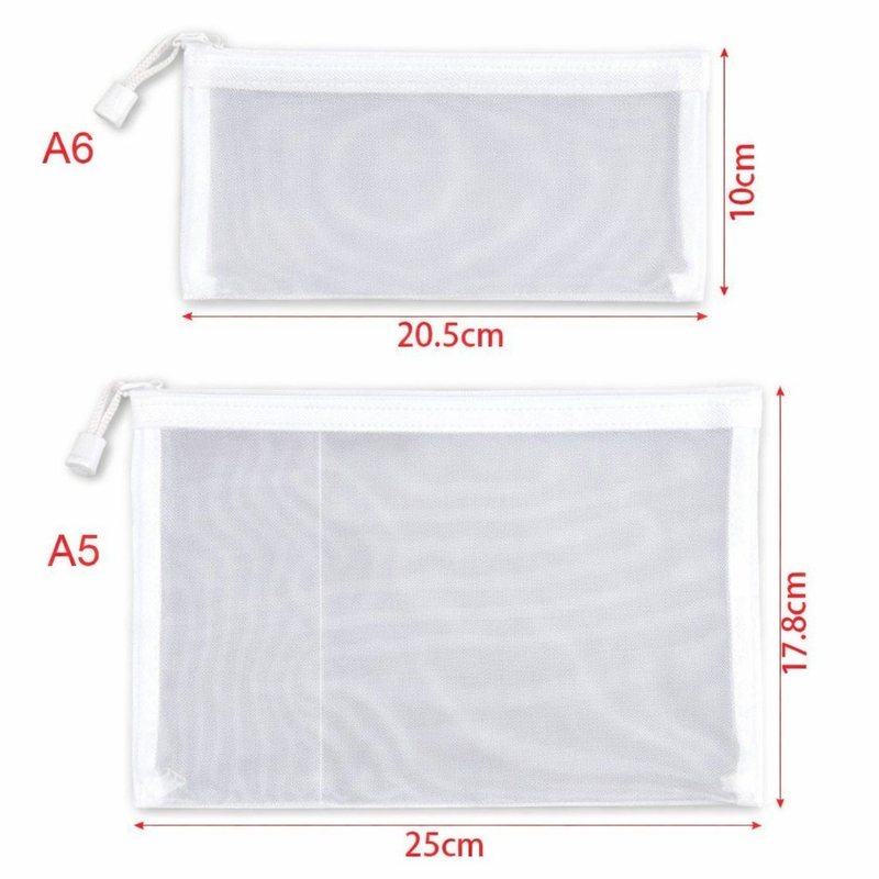 Túi đựng bút dạng lưới xuyên thấu - bóp viết có khoá kéo tiện dụng K06 - [Combo 2] Túi đựng bút lưới xuyên thấu K06 Trắng, A5 + A6
