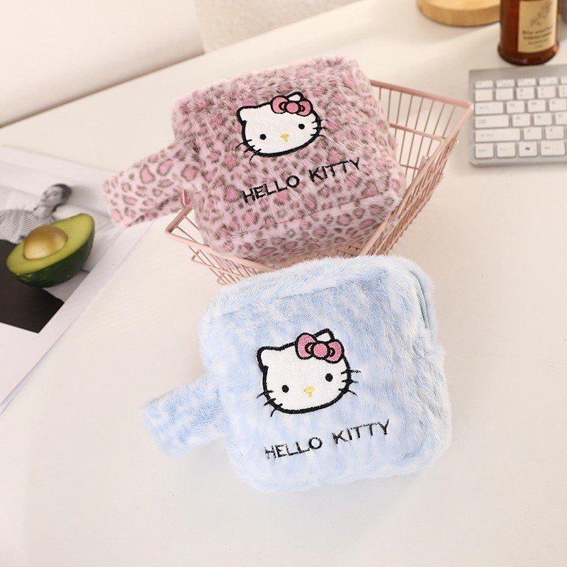 Túi Đựng Đồ Mini Lông Mềm Hello KT Dễ Thương - Túi Đựng Mỹ Phẩm