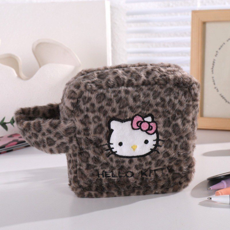 Túi Đựng Đồ Mini Lông Mềm Hello KT Dễ Thương - Túi Đựng Mỹ Phẩm - Nâu