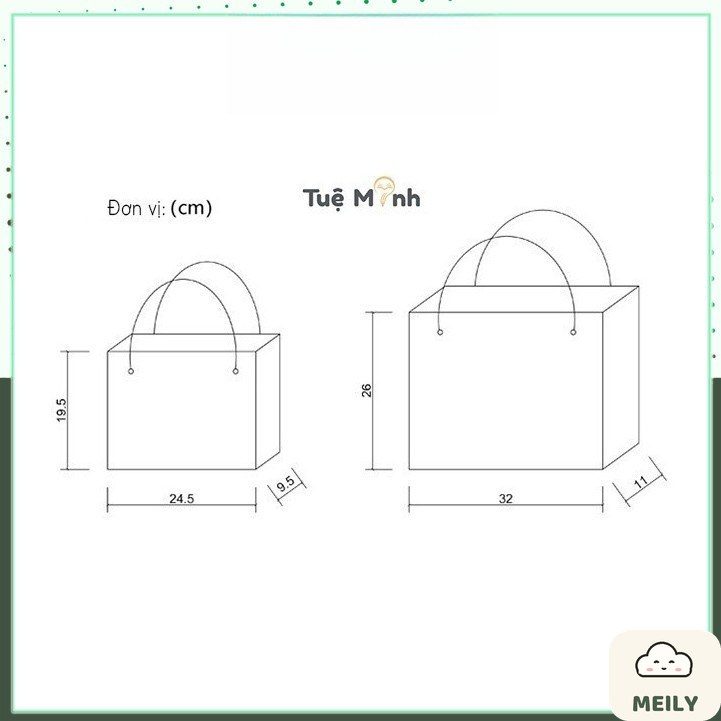 Túi đựng quà giấy chữ nhật dáng ngang hoa vintage kèm ruy băng