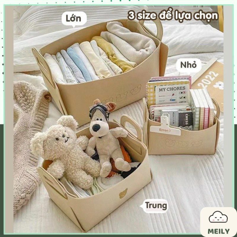 Túi gấp gọn vải nỉ màu be vintage có quai đựng quần áo, sách vở