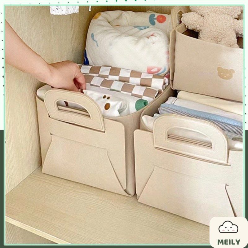 Túi gấp gọn vải nỉ màu be vintage có quai đựng quần áo, sách vở