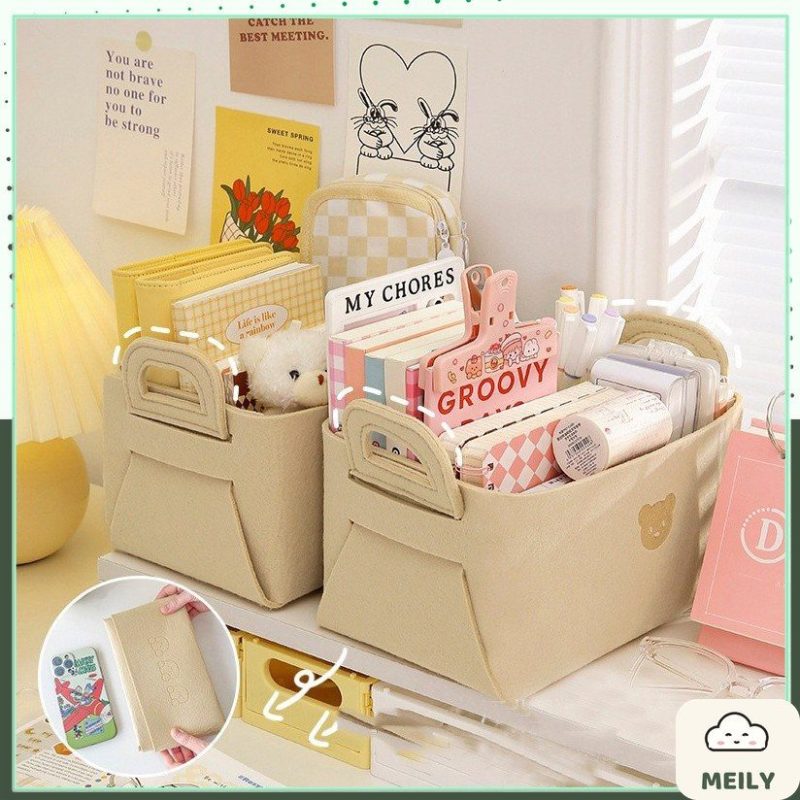 Túi gấp gọn vải nỉ màu be vintage có quai đựng quần áo, sách vở