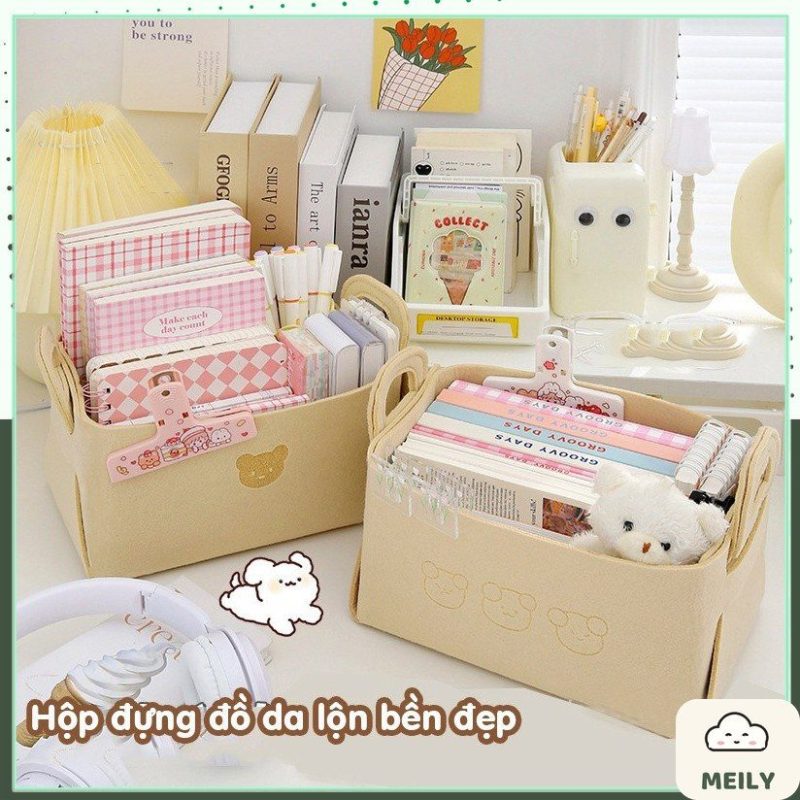 Túi gấp gọn vải nỉ màu be vintage có quai đựng quần áo, sách vở