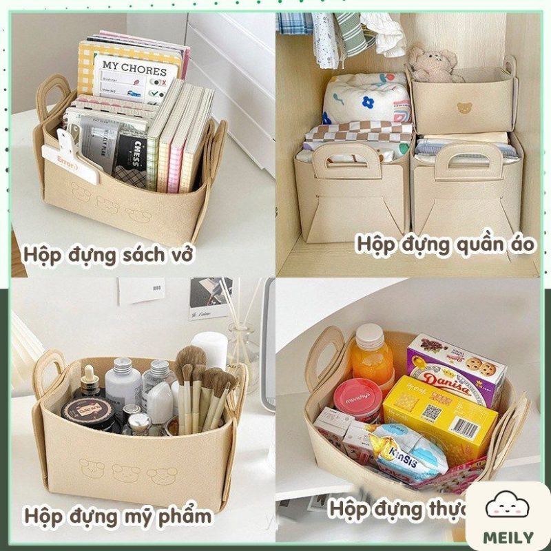 Túi gấp gọn vải nỉ màu be vintage có quai đựng quần áo, sách vở