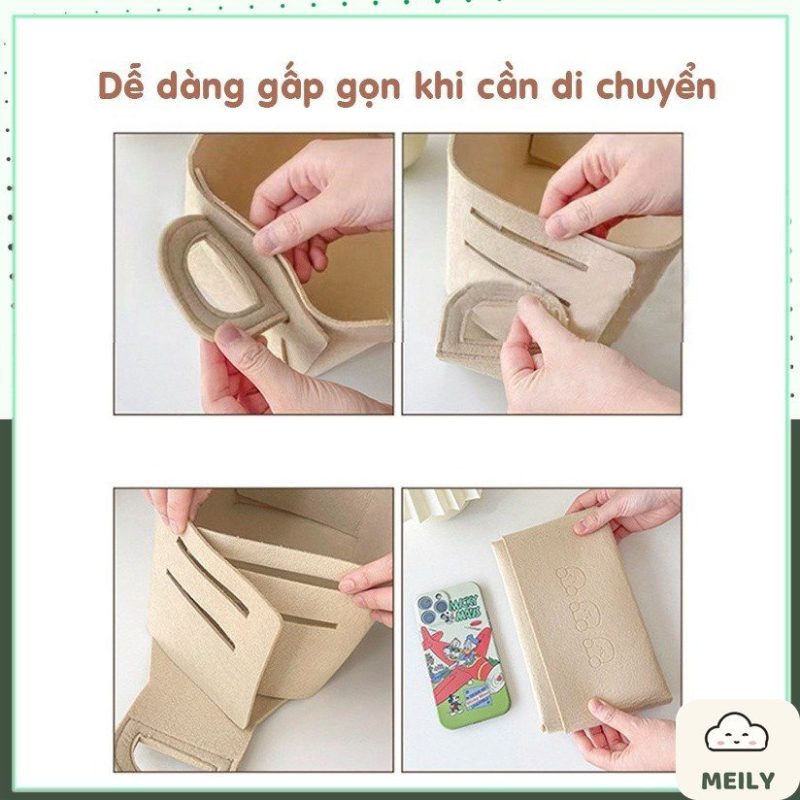 Túi gấp gọn vải nỉ màu be vintage có quai đựng quần áo, sách vở