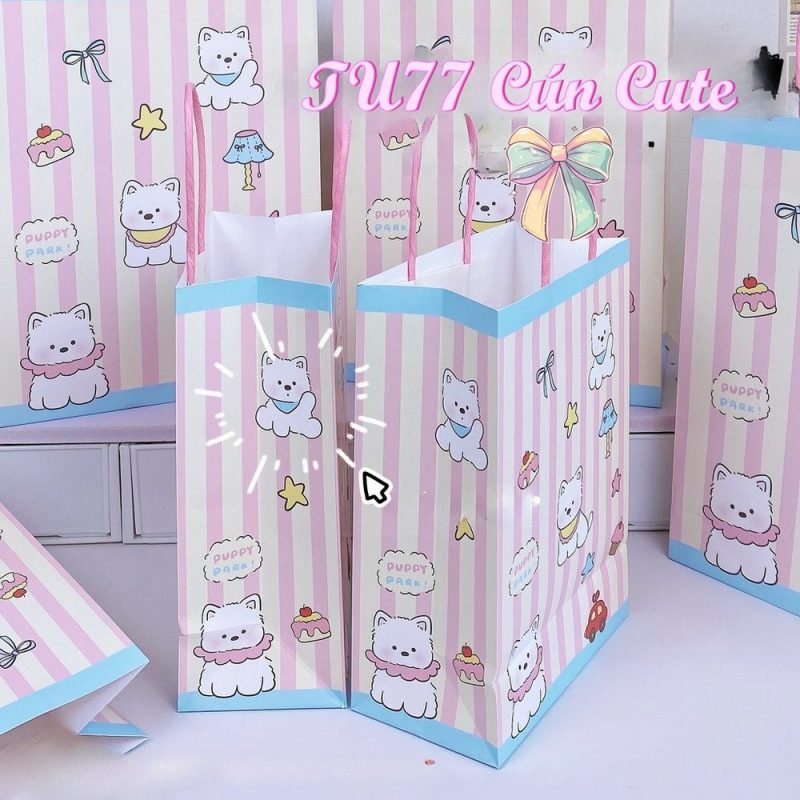 Túi giấy đựng quà Cún bông Caro Hồng TU77