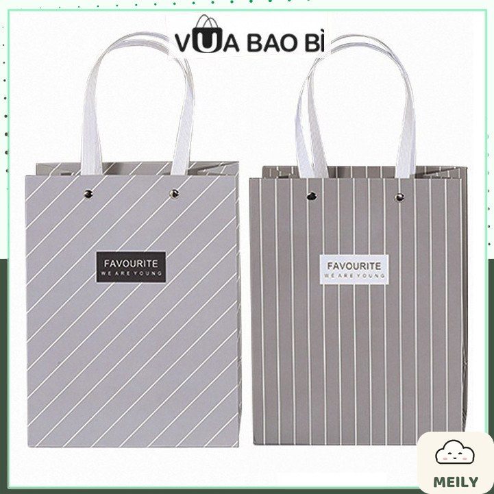 Túi giấy đựng quà quai dây đai họa tiết caro đen trắng/đường kẻ