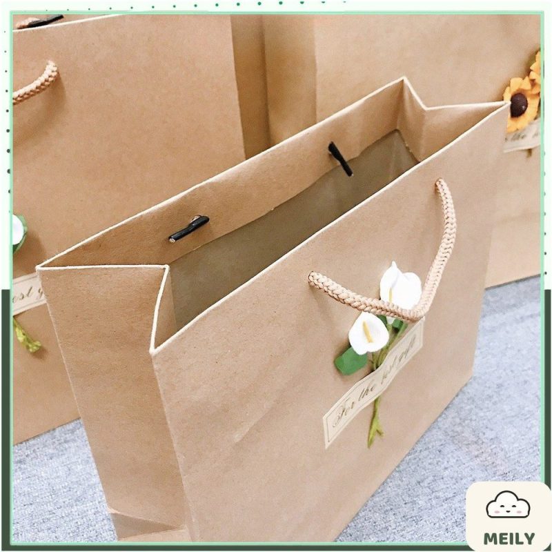 Túi quà giấy kraft Vintage đựng quà tặng gắn hoa khô T01