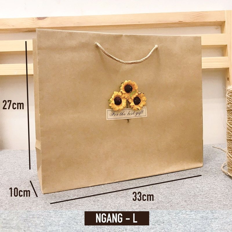 Túi quà giấy kraft Vintage đựng quà tặng gắn hoa khô T01 - ngang L [Ghép]