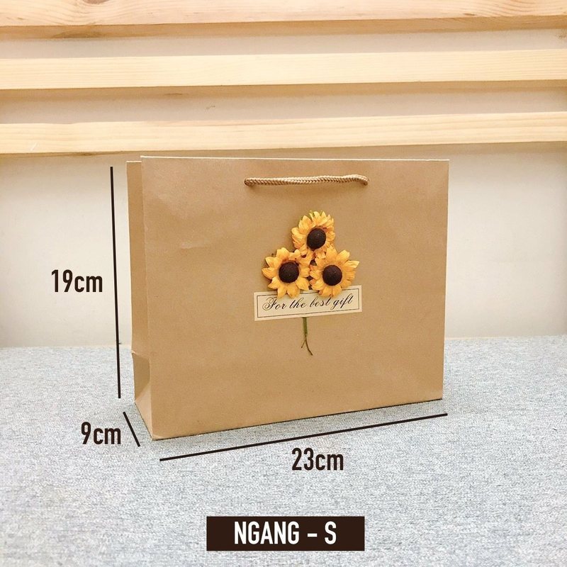Túi quà giấy kraft Vintage đựng quà tặng gắn hoa khô T01 - ngang S [Ghép]