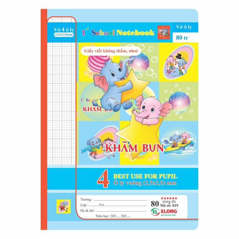 Vở 4 ô ly B5 80 trang 100gsm 1st School Klong MS 019