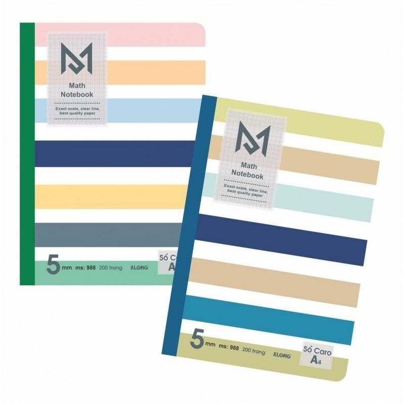 Vở A4 caro 5x5mm Klong 70gsm 120-200 trang MS 298 - Sổ may Caro A4 Math Notebook Klong 200 trang MS988 [KM]