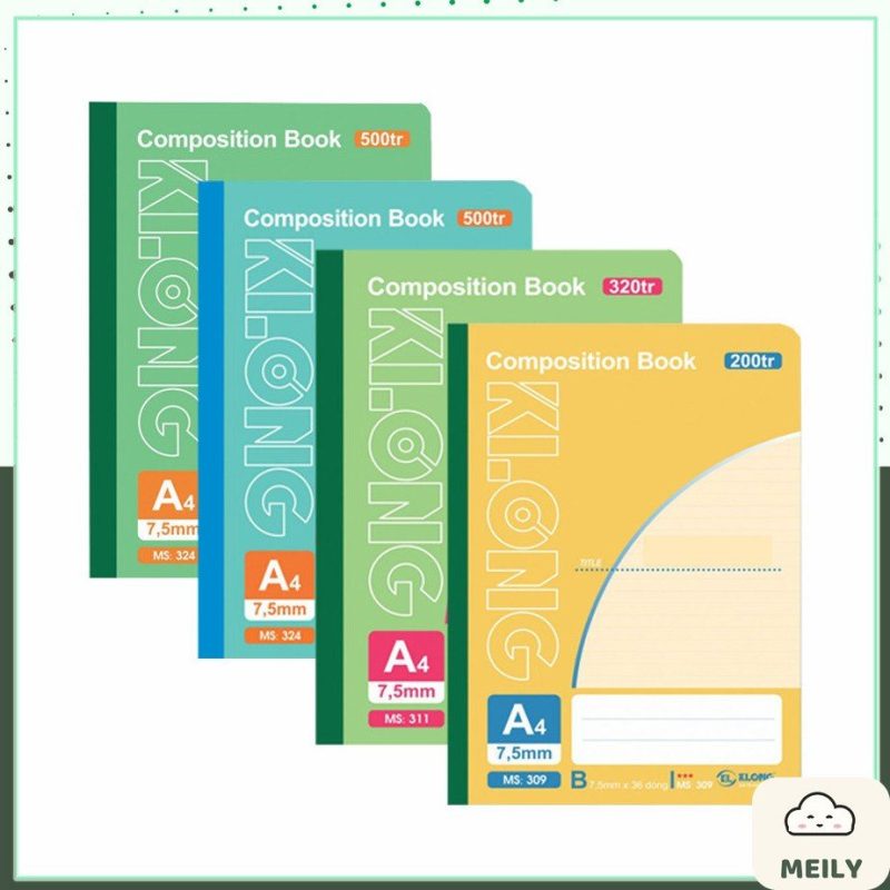 Vở A4 giấy kẻ ngang KLONG tập viết 58-100gsm Sổ may dán gáy
