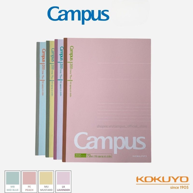 Vở B5 Campus Gáy Keo Kusumi Series Kẻ Ngang Có Chấm 80/120/200 trang - BKUS80-8765