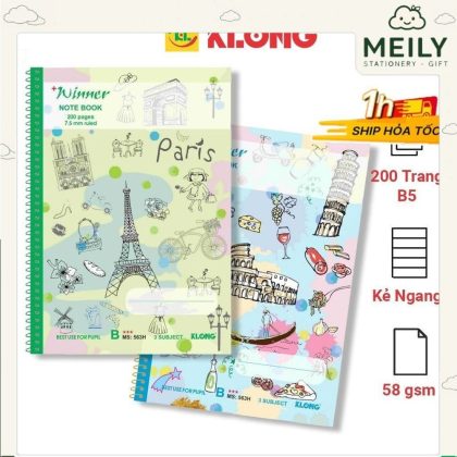 Vở lò xo đơn mềm mại B5 200 trang kẻ ngang KLong