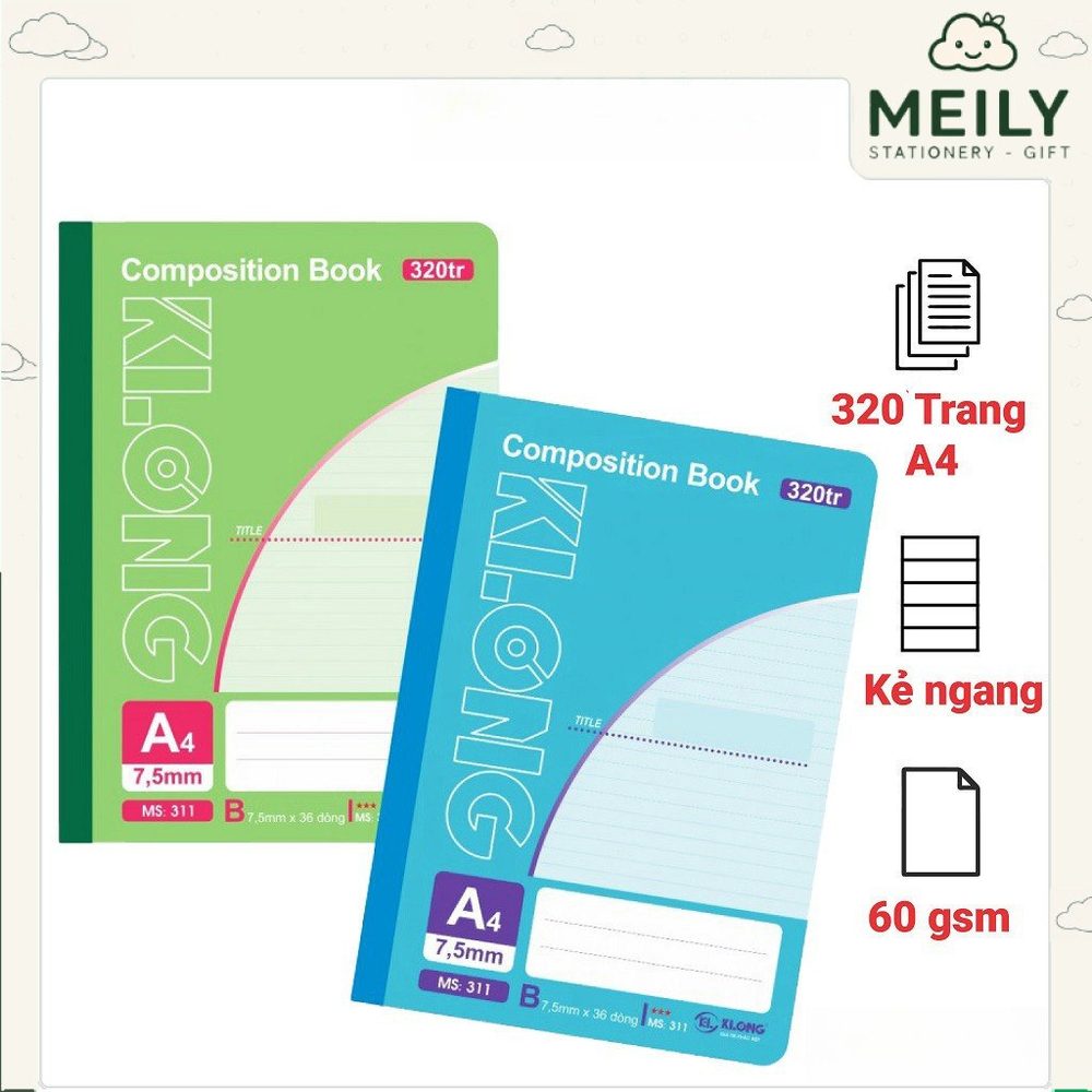 Vở may dán gáy A4 320 trang kẻ ngang MS 311