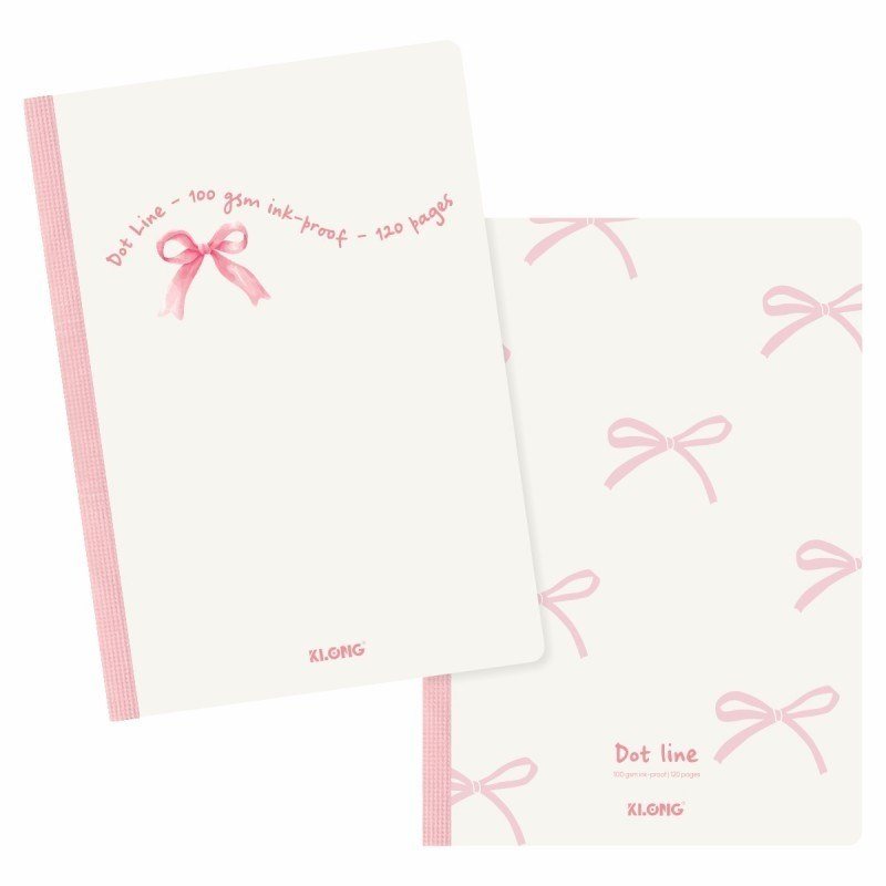 Vở may dán gáy B5 kẻ ngang chấm nơ hồng Coquette 80/120 trang - Vở kẻ ngang chấm may dán gáy Pastel Coquette B5 120 trang 100/76 Klong MS861 [KM]